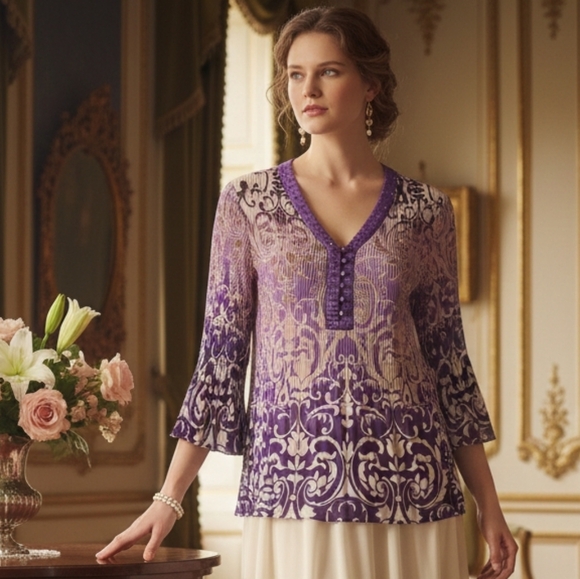 Dress Barn Tops - Dress Barn 1X Y2K Romantic Whimsigoth Fairy Grunge Boho Barocque Plisse Tunic